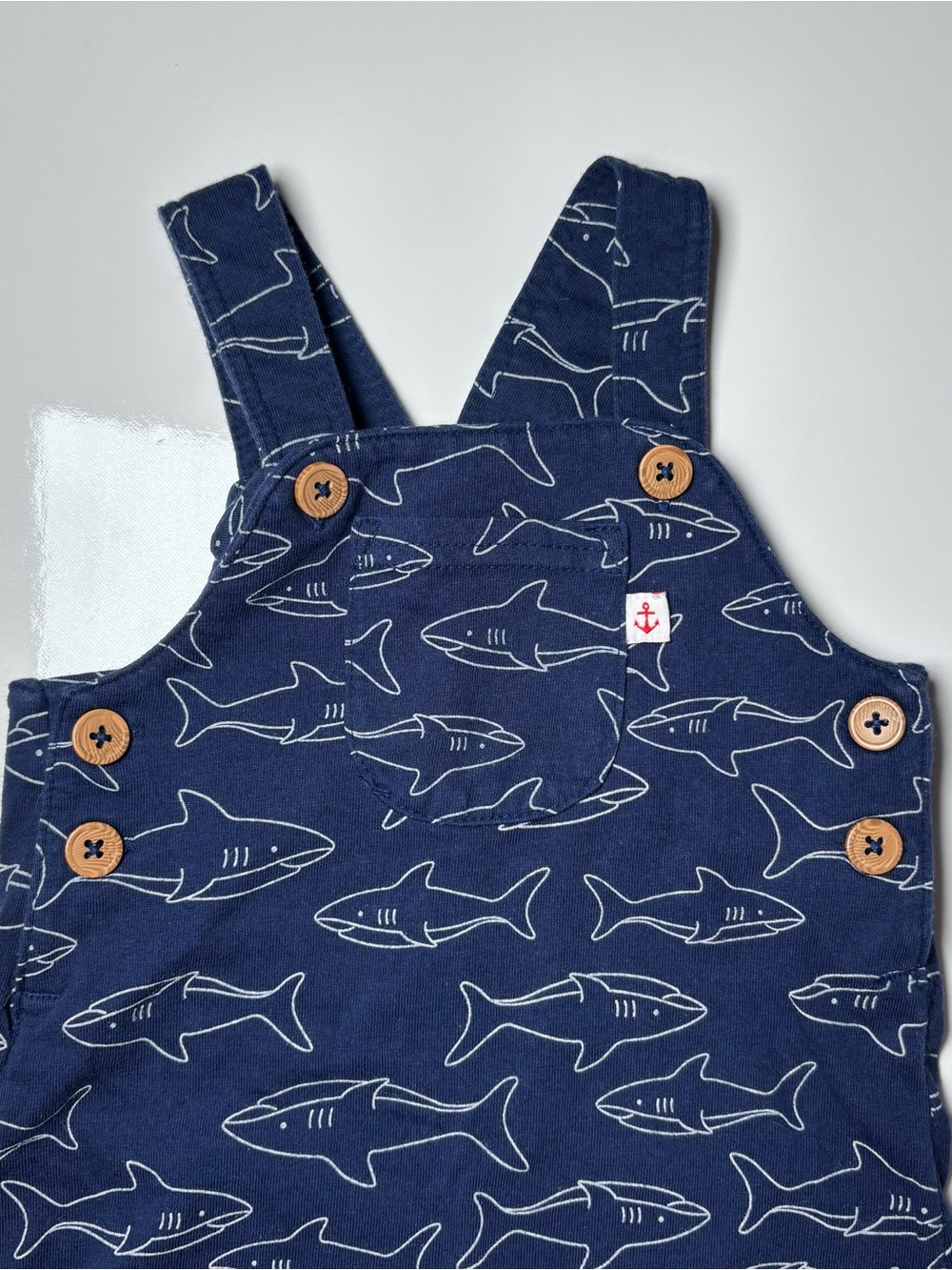 Child of Mine Baby Boys Navy Shark Shortall Overalls 12M Summer - Picture 3 of 7